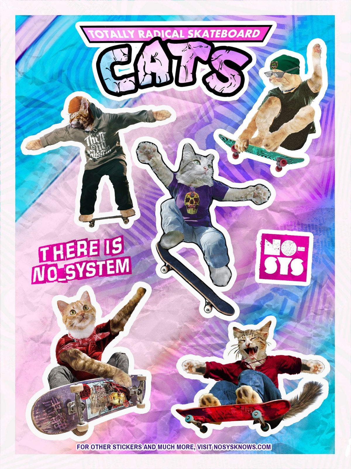 Totally Radical Skateboard Cats Sticker Sheet - No System
