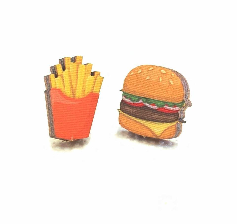 Burger &amp; Fries Stud Earrings #3046 - No System