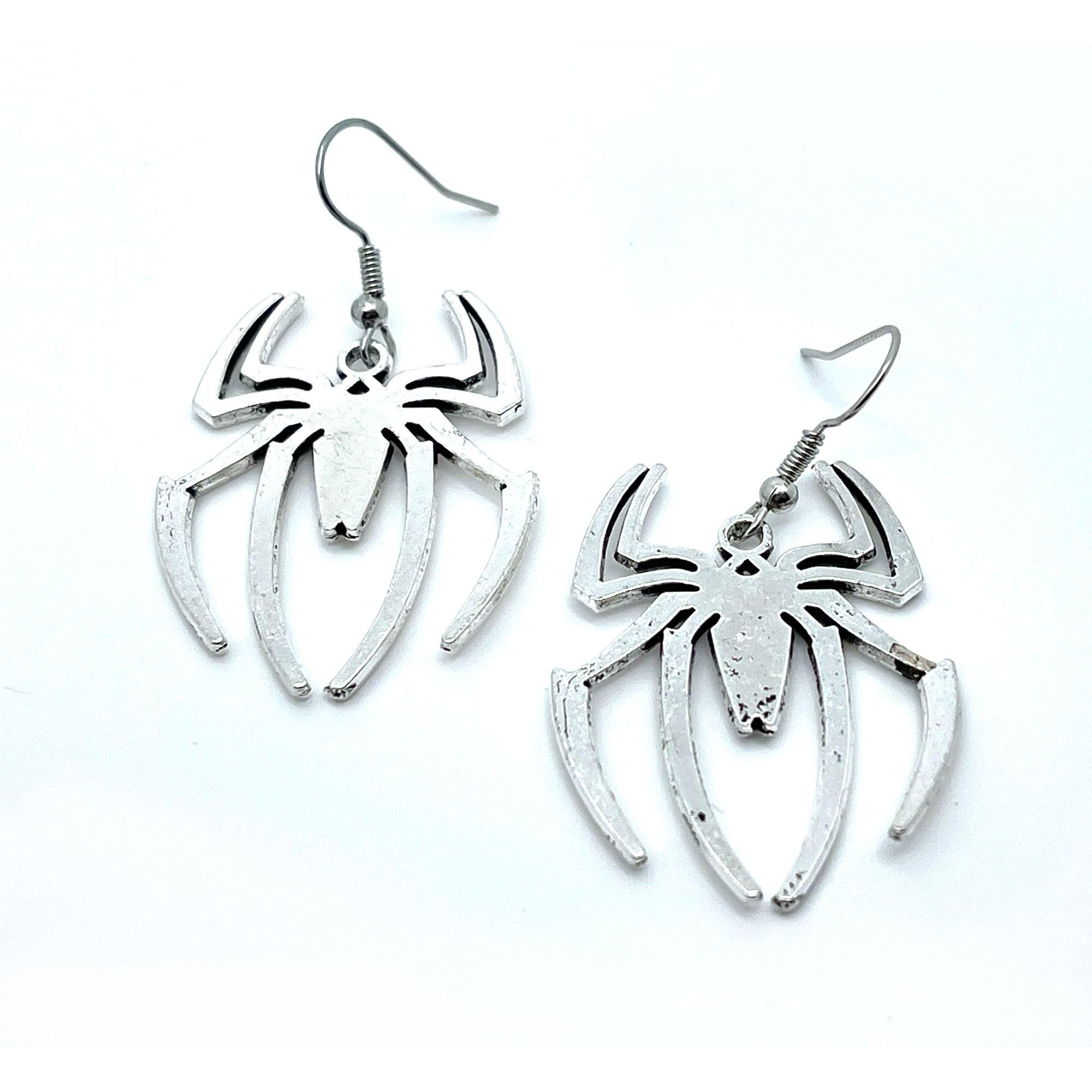 Geometric Aged Metal Spider Drop Earrings - No System