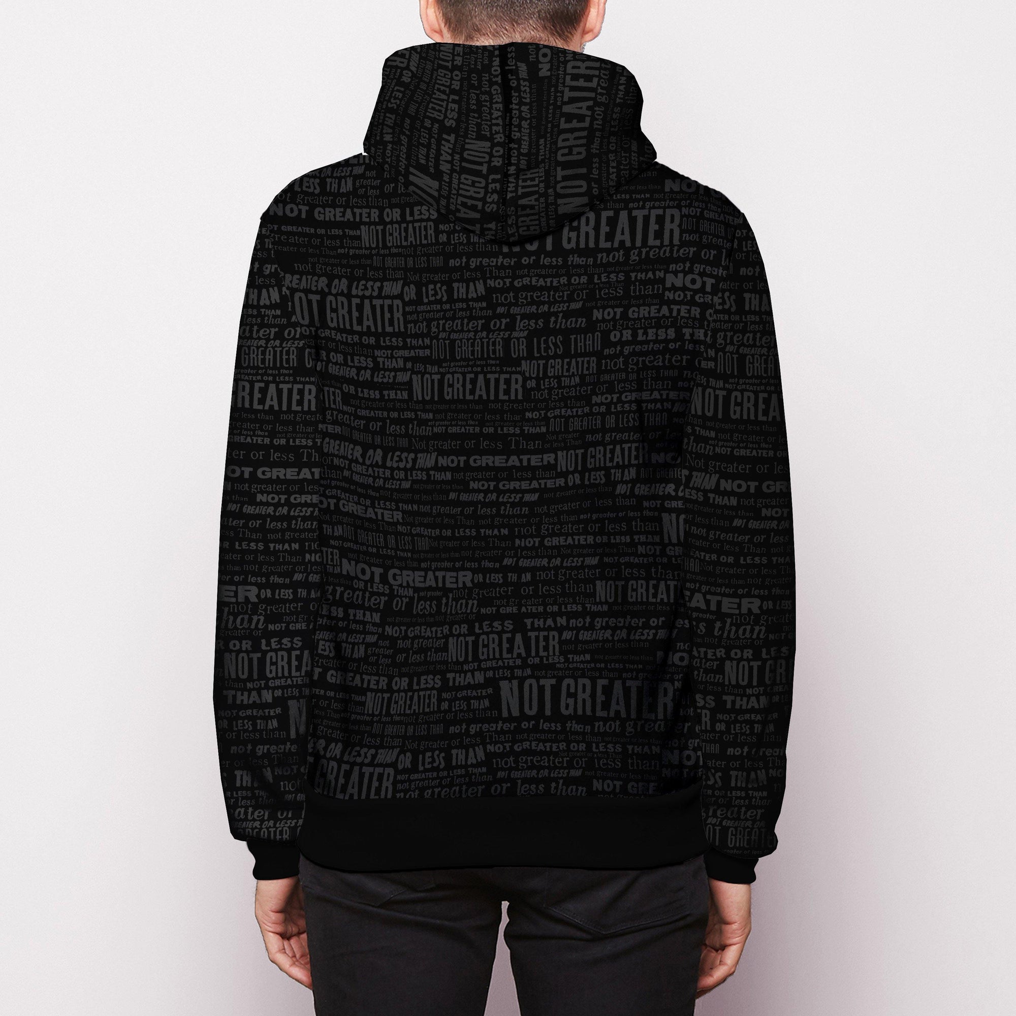 Not Greater Or Less Than All Over Type Print Zip-Up Hoodie - No System