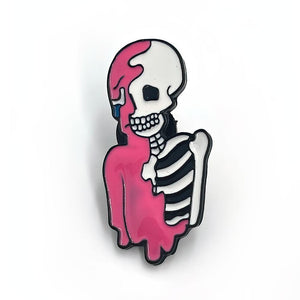 Pink Melting Skeleton Enamel Pin - No System